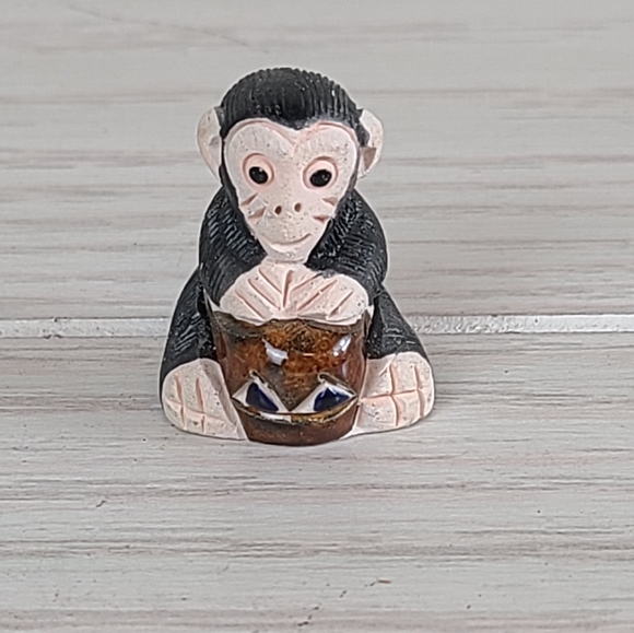 Miniature Mini Clay Monkey Chimpanzee Figurine Handmade Carved Marked Folk Art - Picture 1 of 7